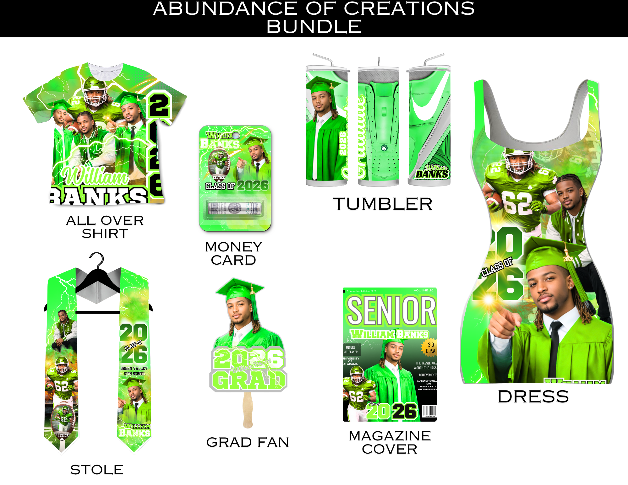 7 Piece Editable Designs Bundle (Green)